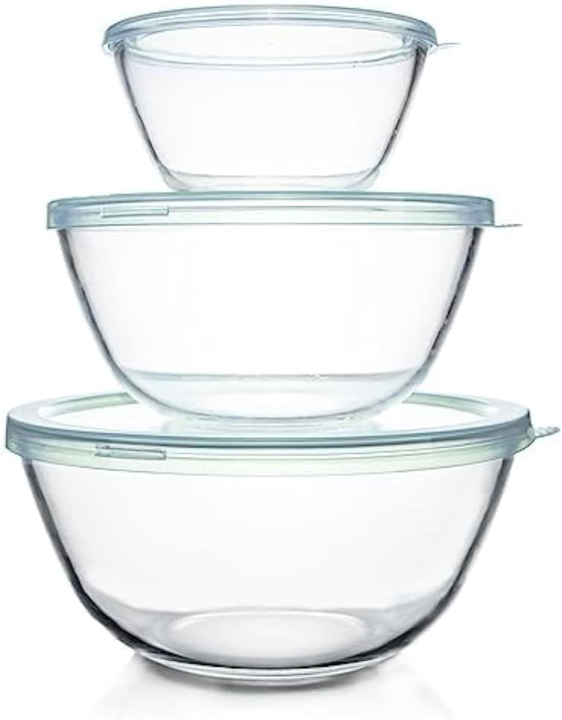Wholesale Glass Mixing Bowls Set with Lids (4.5QT, 2.7QT, 1.1QT) - Large Clear Salad Bowls for Baking, Cooking, Serving, and Food Prep, Nesting Bowls for Kitchen Storage & Dishwasher Safe - Manufacturer Wholesale Glass Mixing Bowls Set with Lids (4.5QT, 2.7QT, 1.1QT) - Large Clear Salad Bowls for Baking, Cooking, Serving, and Food Prep, Nesting Bowls for Kitchen Storage & Dishwasher Safe - Manufacturer