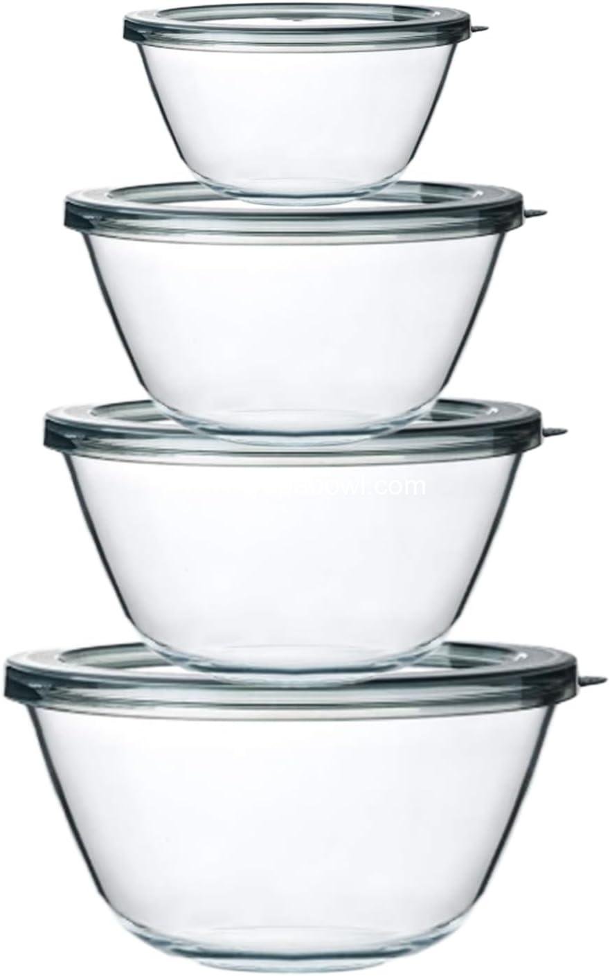 Wholesale Glass Mixing Bowls with Lids - 4-Pack Set for Meal Prep and Food Storage, Nesting Bowls for Cooking and Baking, BPA-Free, Sizes: 0.8 Qt, 1.7 Qt, 1.6 Qt, 2.9 Qt, 4.8 Qt, Factory