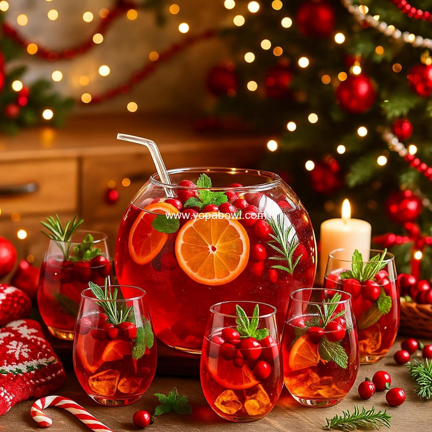 Wholesale Glass Punch Bowl Set - Large Christmas Party Bowl with 6 Punch Cups and Ladle, Perfect for Holiday Centerpiece Decorations, Factory