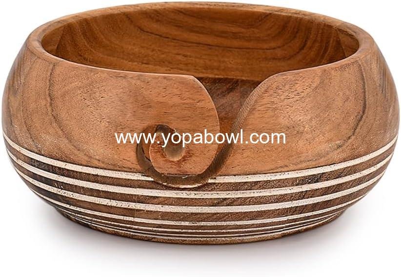 Wholesale Hand Made Yarn Bowl for Crocheting & Knitting - Acacia Wood, 6