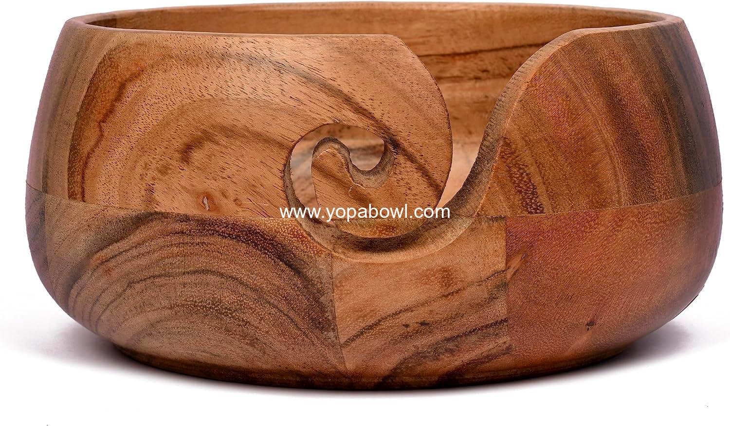 Wholesale Handmade Acacia Wood Yarn Bowl for Crocheting & Knitting, Perfect Birthday Gift for Mom & Knitting Lovers (6