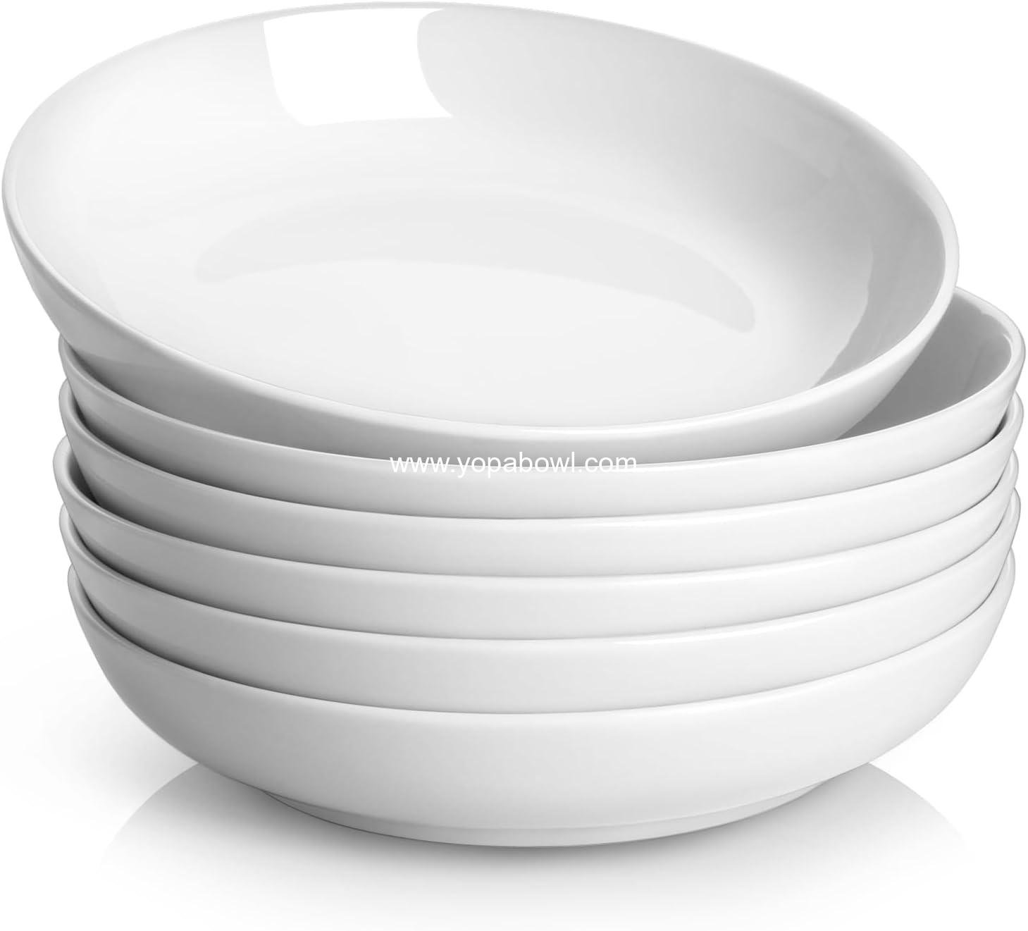 Wholesale Large 30oz White Pasta and Salad Bowls Set of 6, Porcelain Wide and Shallow Soup Plates, Microwave and Dishwasher Safe, Valentine's Day Gift, Manufacturer