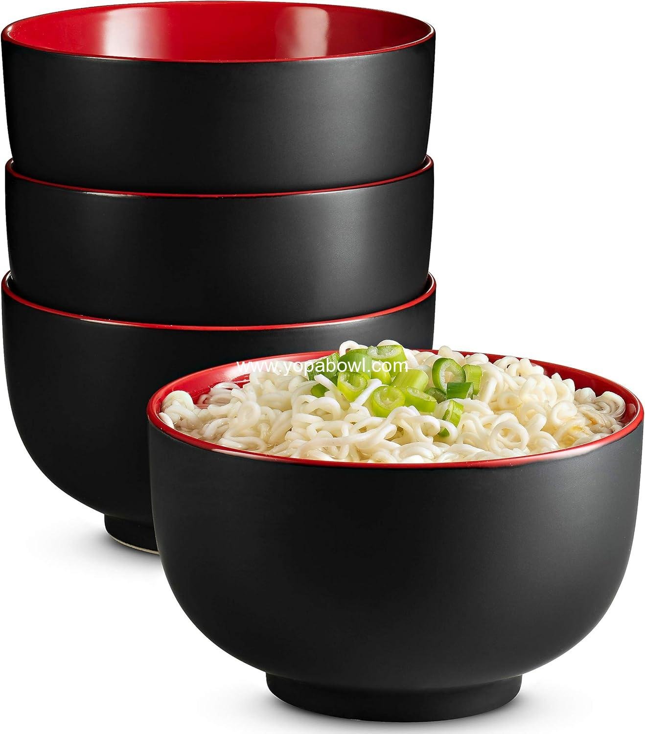 Wholesale Large Ceramic Ramen Bowls Set of 4, 34 oz Noodle and Soup Bowls for Ramen, Pho, Udon, Soba, Microwave and Dishwasher Safe (Black/Red) Factory