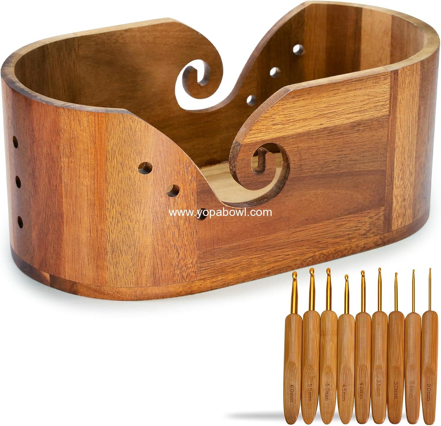Wholesale Large Wooden Yarn Bowl - Smooth Crochet Holder with 9 Knitting Hooks for Yarn Storage and Crocheting Factory Wholesale Large Wooden Yarn Bowl - Smooth Crochet Holder with 9 Knitting Hooks for Yarn Storage and Crocheting Factory