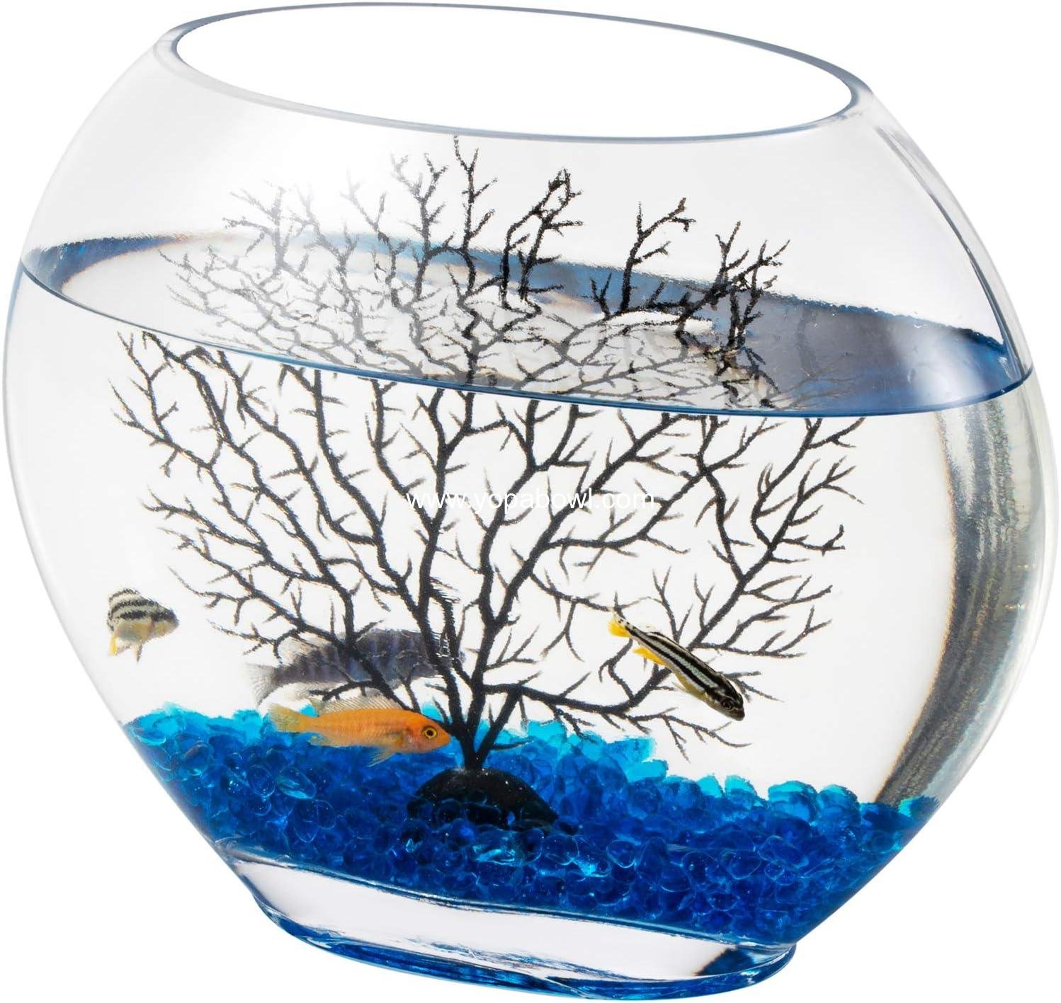 Wholesale Mini Glass Oblate Fish Bowl Kit, 1.6 Gallon Small Fish Tank with Blue Aquarium Decor Stones and Plastic Fan Branch Tree Ornament Factory Wholesale Mini Glass Oblate Fish Bowl Kit, 1.6 Gallon Small Fish Tank with Blue Aquarium Decor Stones and Plastic Fan Branch Tree Ornament Factory