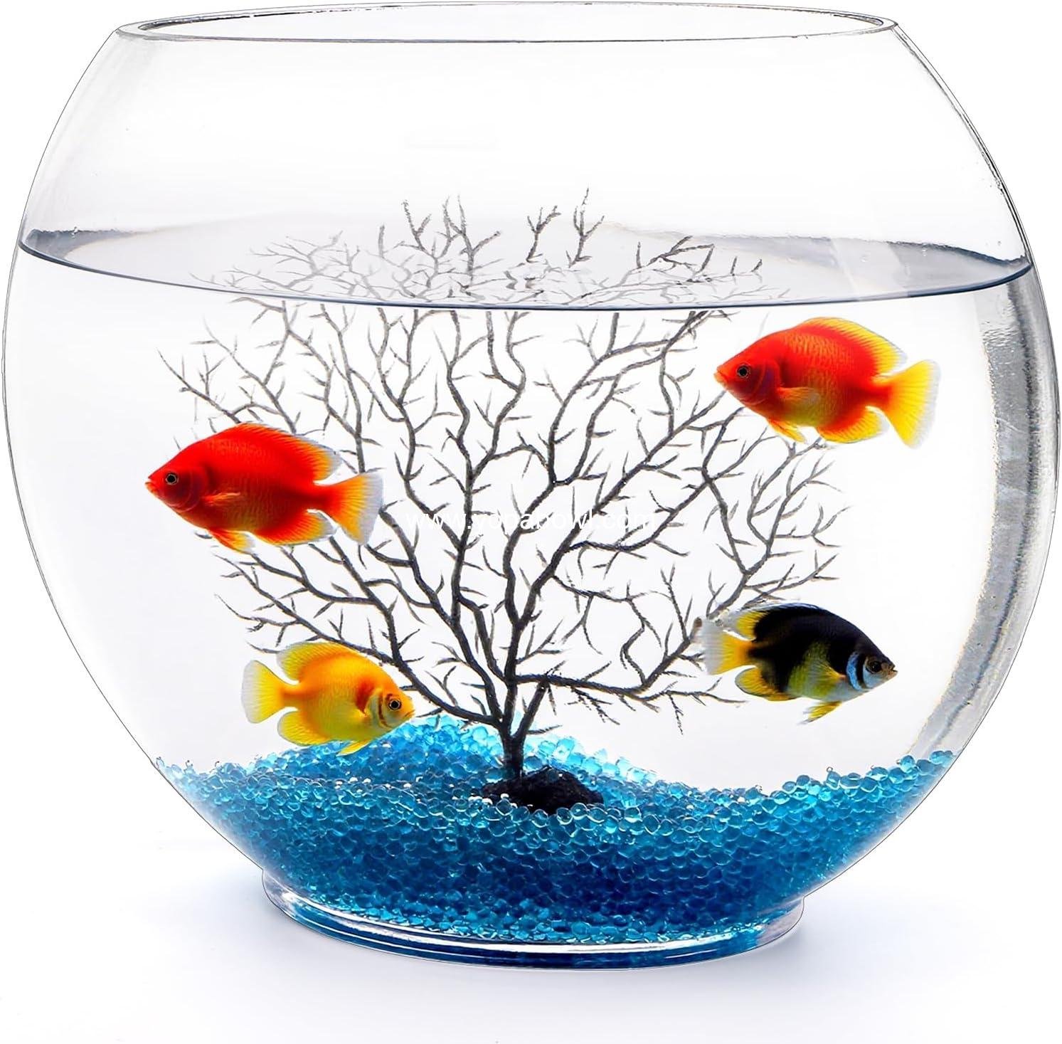 Wholesale Mini Oblate Glass Fish Bowl, 1 Gallon Small Tank with Blue Aquarium Sand and Coral Ornament for Betta Fish - Factory