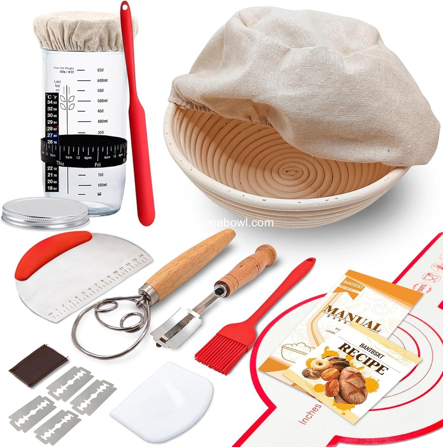 Wholesale Sourdough Starter Kit - 9'' Round Proofing Basket with Glass Starter Jar and Baking Supplies for Bread Making and Fermentation Factory Wholesale Sourdough Starter Kit - 9'' Round Proofing Basket with Glass Starter Jar and Baking Supplies for Bread Making and Fermentation Factory
