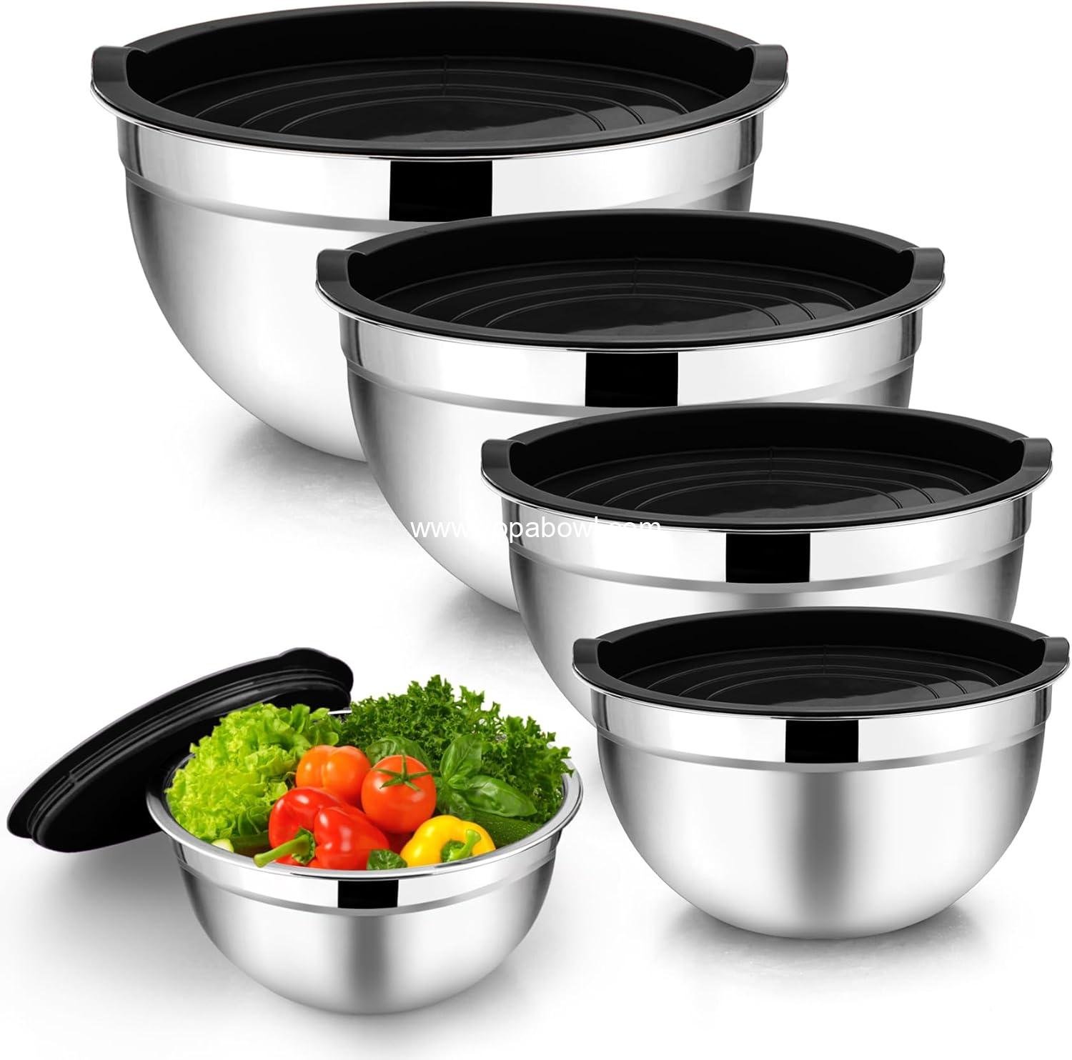 Wholesale Stainless Steel Mixing Bowl Set of 5 - 4.5QT, 3QT, 1.5QT, 1QT, 0.7QT - Nesting Salad Bowls with Airtight Lids, Non-Toxic and Sturdy, Easy to Clean, Black, Factory