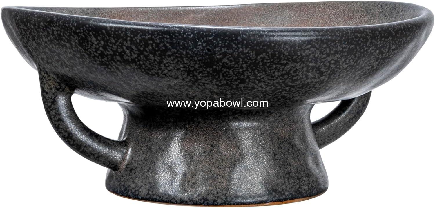 Wholesale Stoneware Bowl with Handle and Base, Black Reactive Glaze - Factory