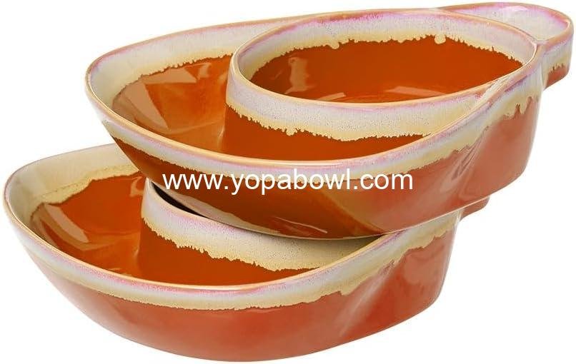 Wholesale Stoneware Dual Compartment Soup and Side Bowl Set - Orange - Factory
