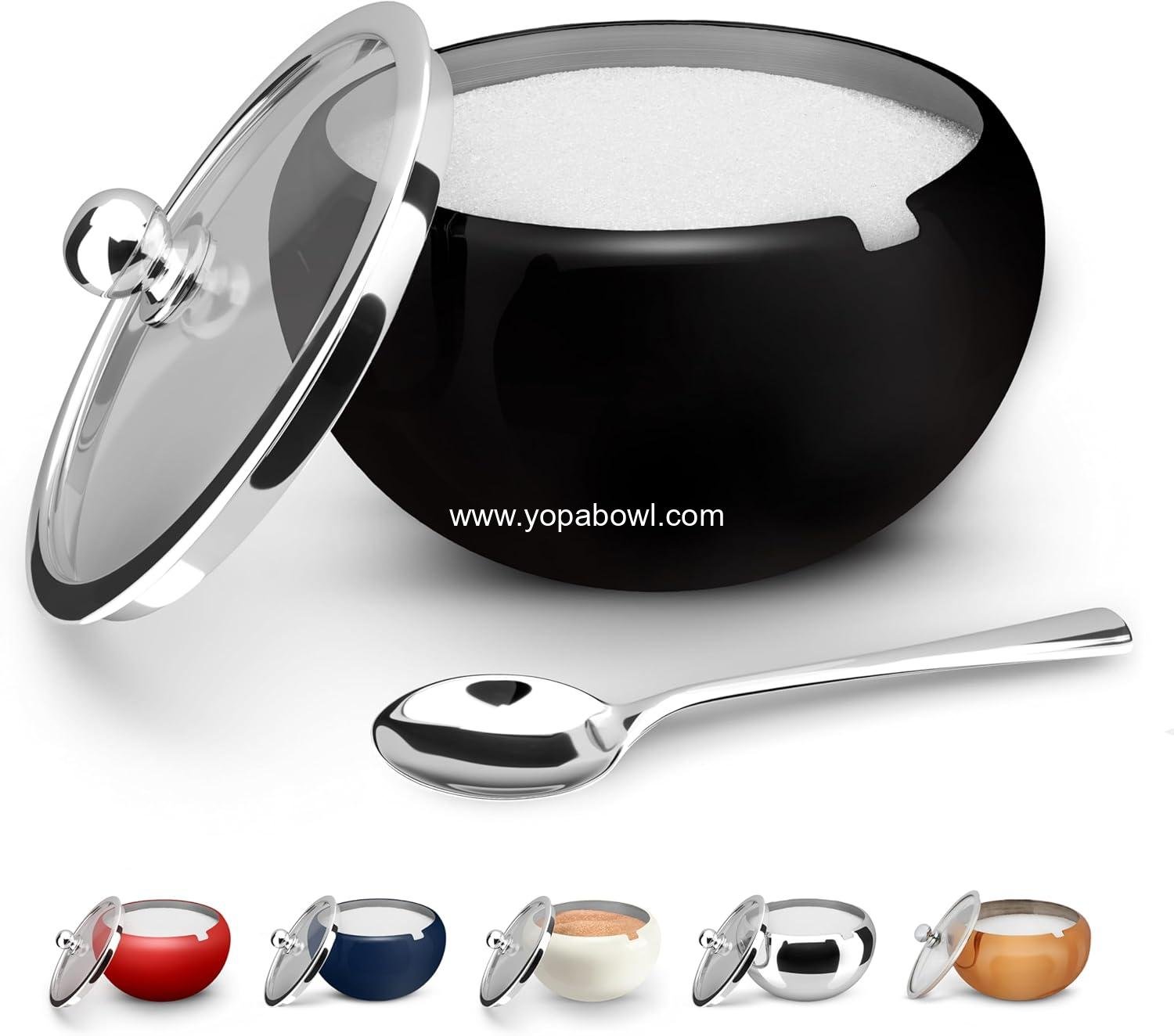 Wholesale Sugar Bowl with Lid and Spoon, 16 Oz Sugar Container for Salt and Coffee, Dishwasher Safe, Matte Black, Holds 2 Cups, Factory