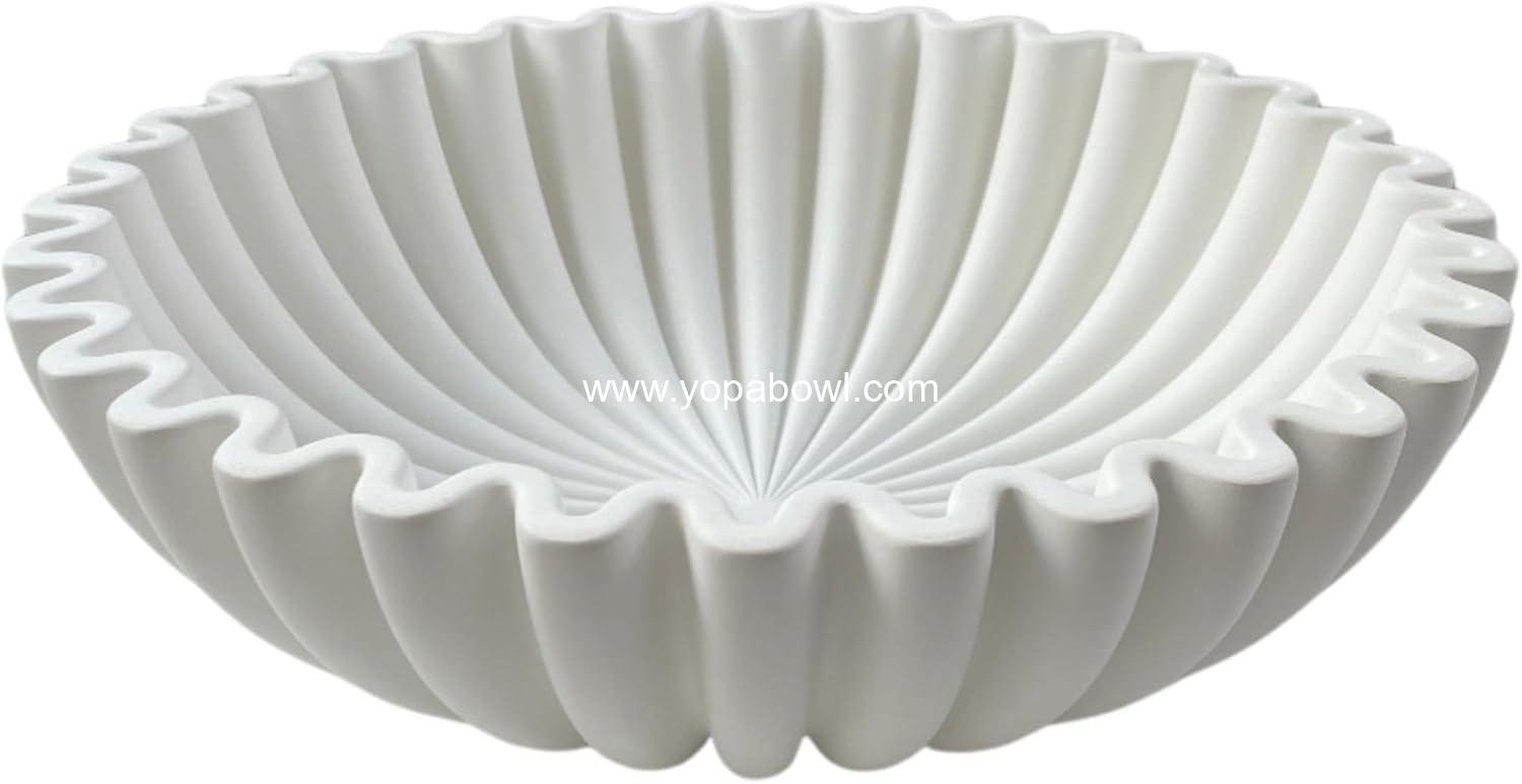 Wholesale White Large Decorative Concrete Bowl - Scalloped Ruffle Centerpiece for Home Decor - Coffee Table Decor - Factory