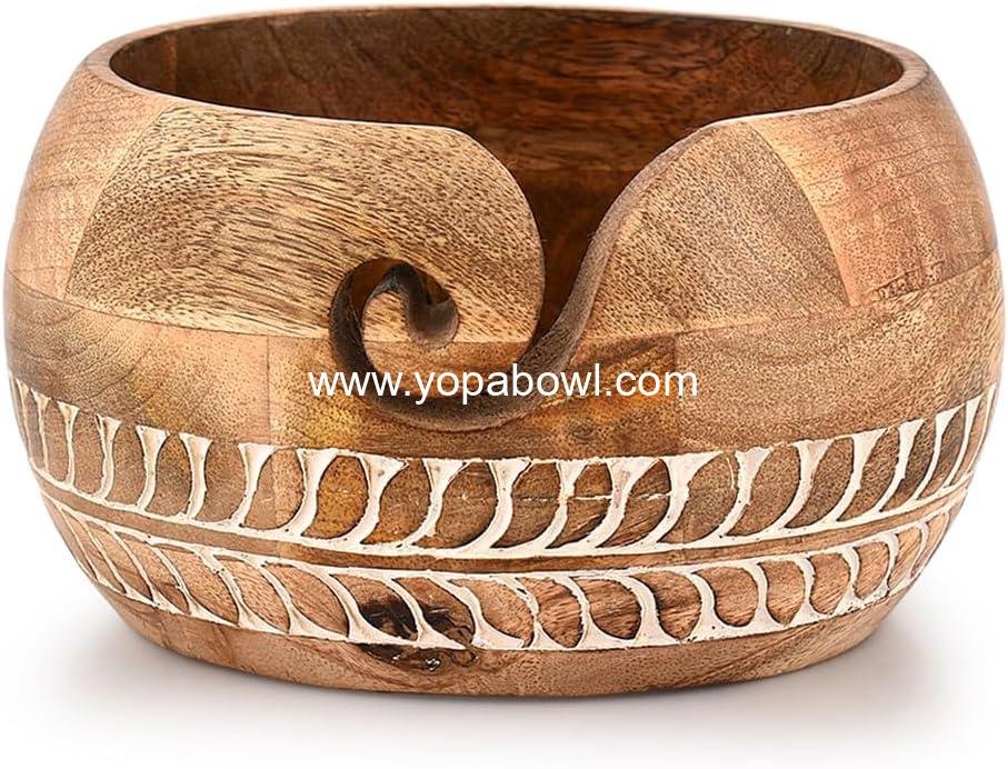 Wholesale Yarn Storage Mango Wood Bowl for Crocheting Accessories, Wool Organizer Round (7