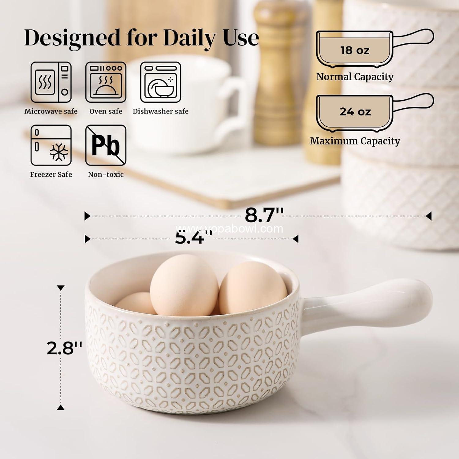 Wholesale 18 Oz French Onion Soup Bowls with Handles - Oven Safe, Stackable Ceramic Crocks for Chili and Beef Stew - Microwave & Dishwasher Safe - Set of 4 Manufacturer