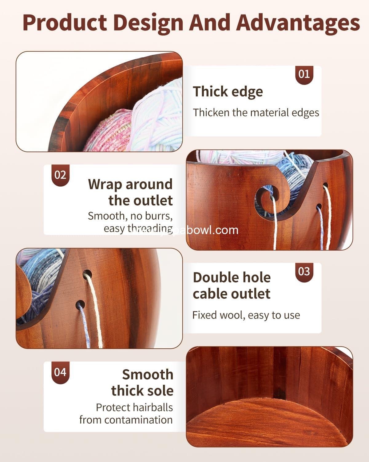 Wholesale Large Yarn Bowl Holder 8.7'' with 9 Crochet Hooks, Wooden Yarn Dispenser and Storage for Crocheters and Knitters Factory