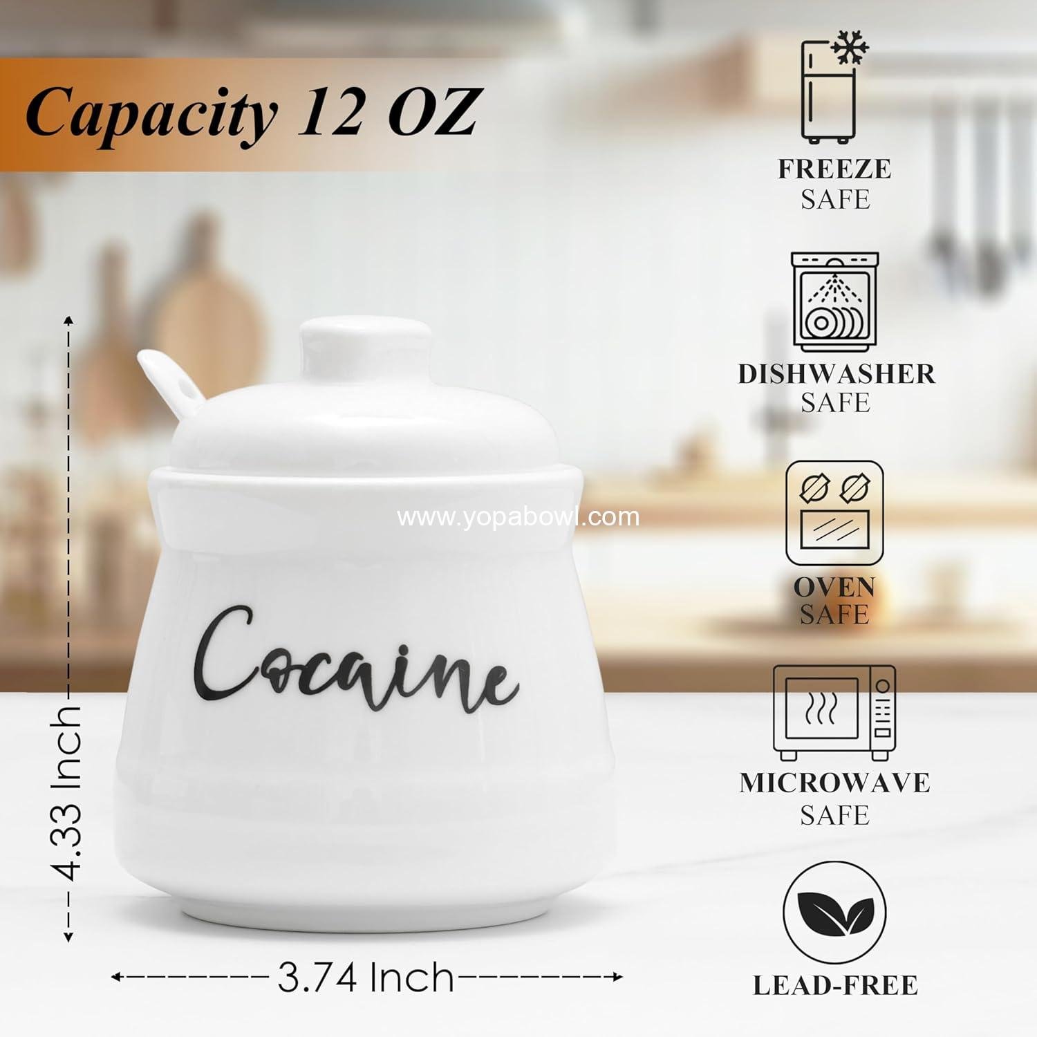 Wholesale Ceramic Sugar Bowl with Lid and Spoon - Funny 12 oz Sugar Container for Coffee Bar Decor, Sugar Jar Sugar Dispenser Gag Gift (White) Factory