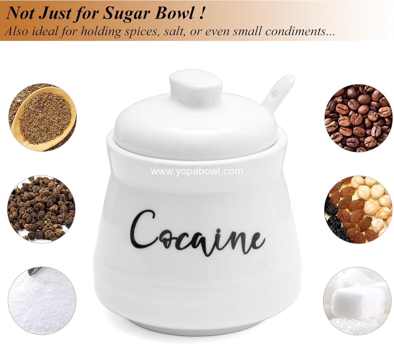 Wholesale Ceramic Sugar Bowl with Lid and Spoon - Funny 12 oz Sugar Container for Coffee Bar Decor, Sugar Jar Sugar Dispenser Gag Gift (White) Factory