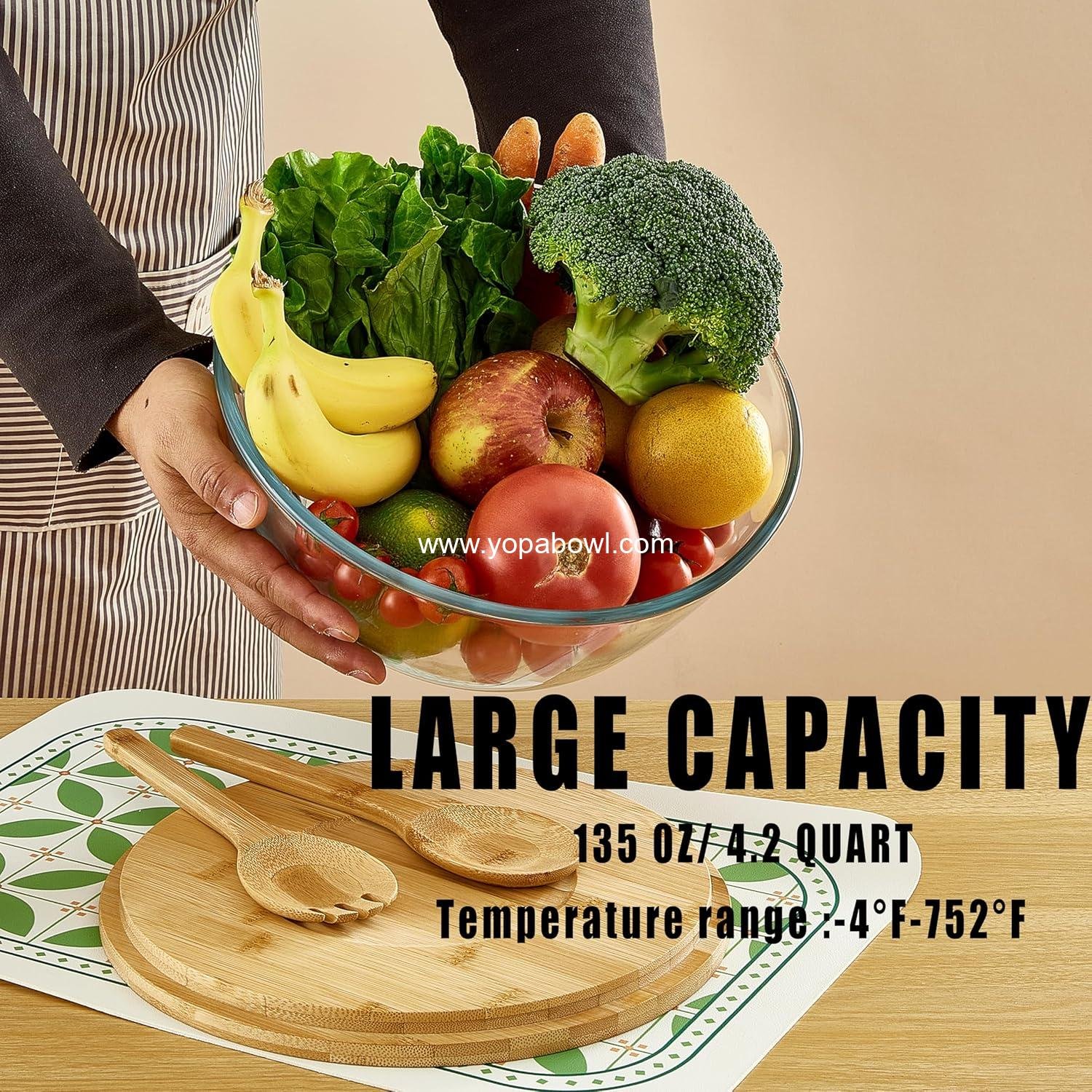 Wholesale Glass Salad Bowl with Lid, 4.7 Quart Large Thick Glass Fruit Bowl with Bamboo Utensils, 10.7 Inch Trifle Bowl for Salad, Pasta, Dessert, Microwave Safe Factory Wholesale Glass Salad Bowl with Lid, 4.7 Quart Large Thick Glass Fruit Bowl with Bamboo Utensils, 10.7 Inch Trifle Bowl for Salad, Pasta, Dessert, Microwave Safe Factory