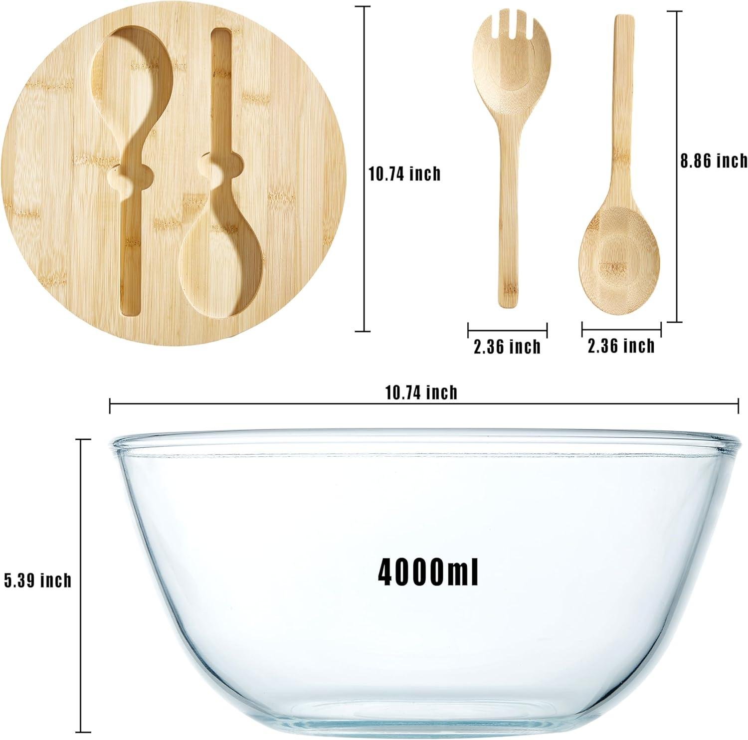 Wholesale Glass Salad Bowl with Lid, 4.7 Quart Large Thick Glass Fruit Bowl with Bamboo Utensils, 10.7 Inch Trifle Bowl for Salad, Pasta, Dessert, Microwave Safe Factory Wholesale Glass Salad Bowl with Lid, 4.7 Quart Large Thick Glass Fruit Bowl with Bamboo Utensils, 10.7 Inch Trifle Bowl for Salad, Pasta, Dessert, Microwave Safe Factory
