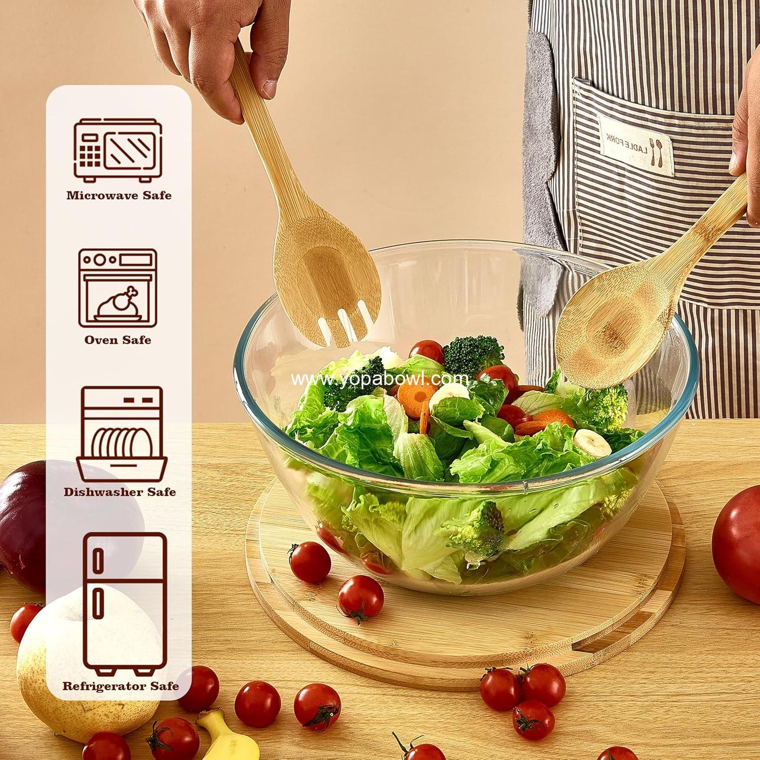 Wholesale Glass Salad Bowl with Lid, 4.7 Quart Large Thick Glass Fruit Bowl with Bamboo Utensils, 10.7 Inch Trifle Bowl for Salad, Pasta, Dessert, Microwave Safe Factory Wholesale Glass Salad Bowl with Lid, 4.7 Quart Large Thick Glass Fruit Bowl with Bamboo Utensils, 10.7 Inch Trifle Bowl for Salad, Pasta, Dessert, Microwave Safe Factory