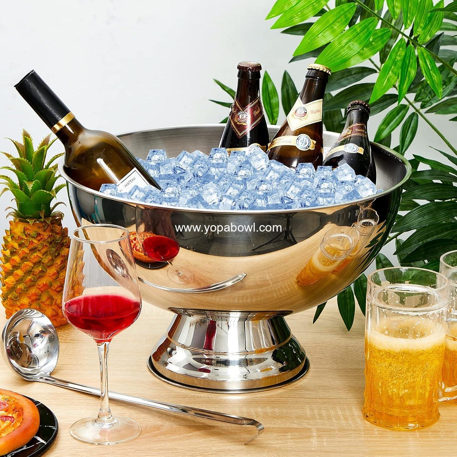 Wholesale 3 Gallon 12L Stainless Steel Champagne Bucket Punch Bowl with Ladle Ice Bucket for Parties Large Metal Wine Bowl with Base for Wine and Beer Factory