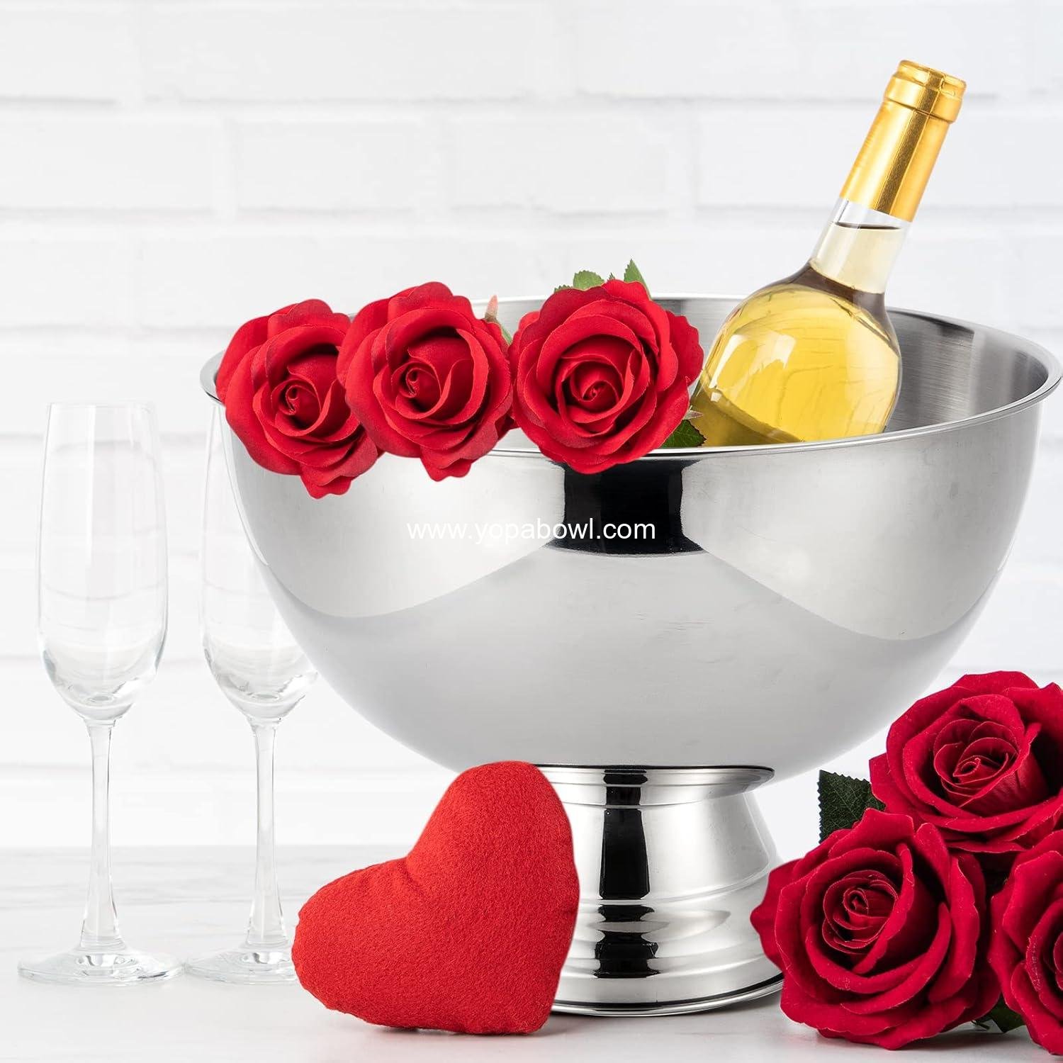 Wholesale 3 Gallon 12L Stainless Steel Champagne Bucket Punch Bowl with Ladle Ice Bucket for Parties Large Metal Wine Bowl with Base for Wine and Beer Factory