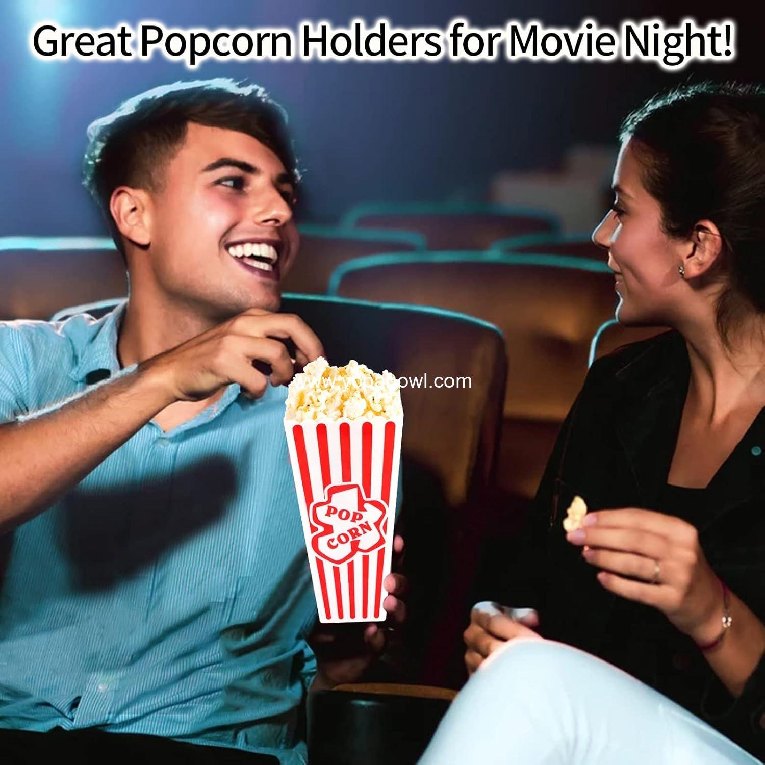 Wholesale Red & White Striped Popcorn Containers Retro Reusable Movie Night Boxes 4”x8” (4 Pack) Factory