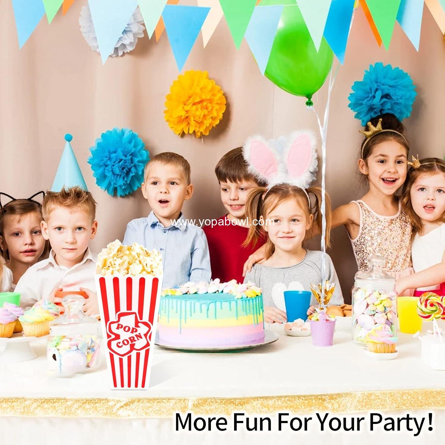 Wholesale Red & White Striped Popcorn Containers Retro Reusable Movie Night Boxes 4”x8” (4 Pack) Factory