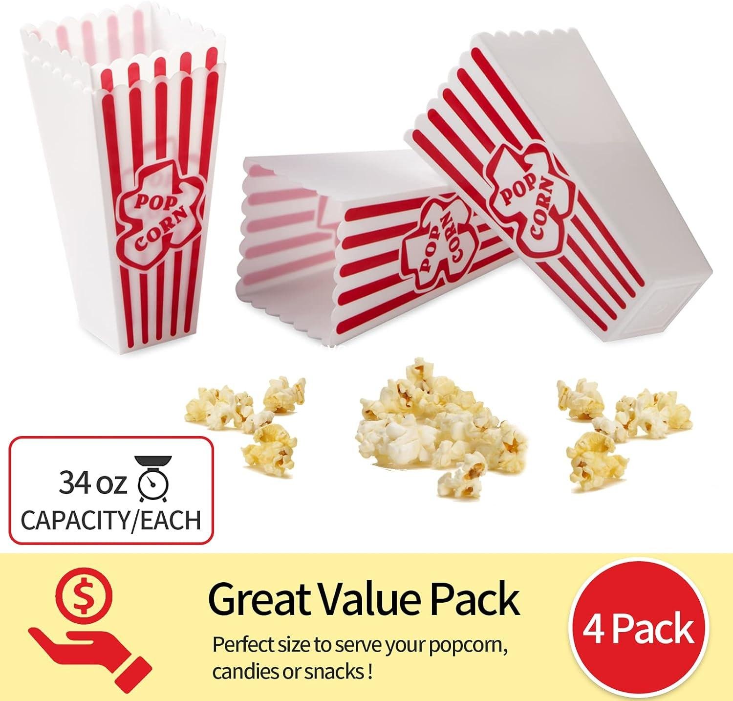 Wholesale Red & White Striped Popcorn Containers Retro Reusable Movie Night Boxes 4”x8” (4 Pack) Factory