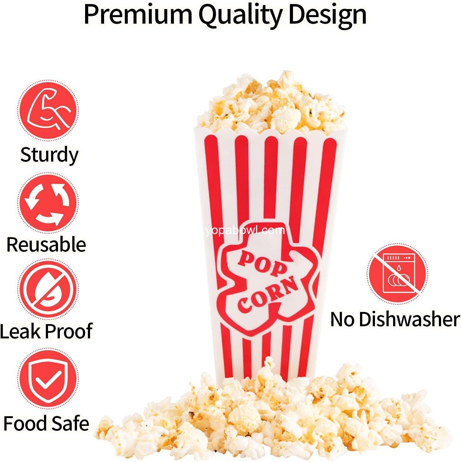 Wholesale Red & White Striped Popcorn Containers Retro Reusable Movie Night Boxes 4”x8” (4 Pack) Factory