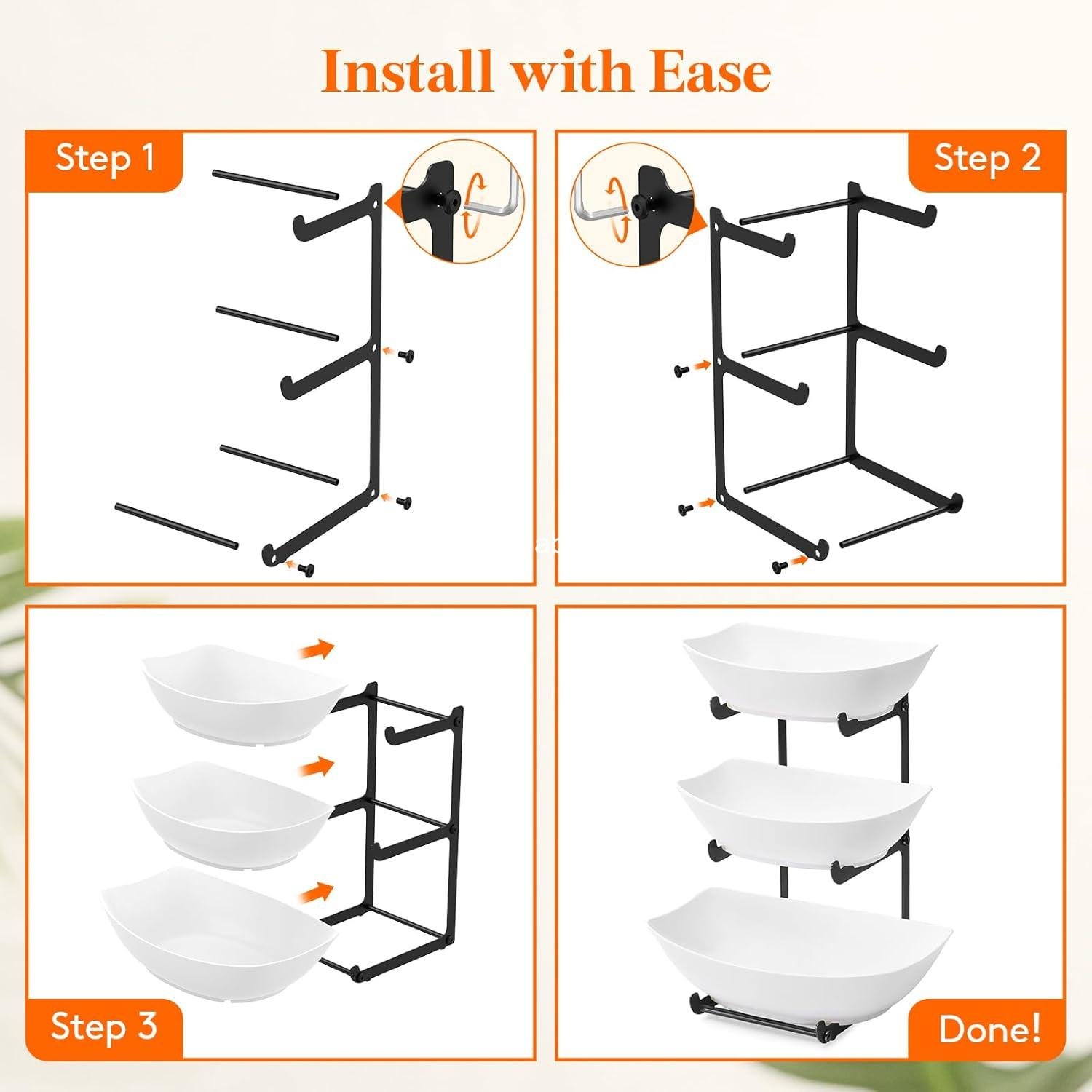 Wholesale 3-Tier Plastic Fruit Bowl Basket for Kitchen Countertop with Black Metal Stand - Serving Tray for Food, Vegetables, Cakes, Desserts at Party Factory