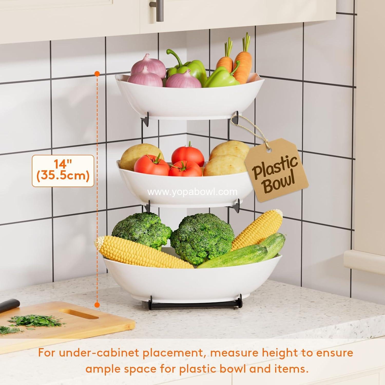 Wholesale 3-Tier Plastic Fruit Bowl Basket for Kitchen Countertop with Black Metal Stand - Serving Tray for Food, Vegetables, Cakes, Desserts at Party Factory