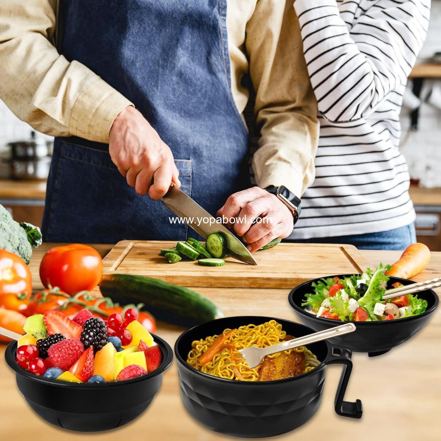 Wholesale 2 Sets Microwave Ramen Bowl Set, Black Noodle Bowl with Lid, Includes Spoon, Chopsticks, and Fork for Home and Office Factory
