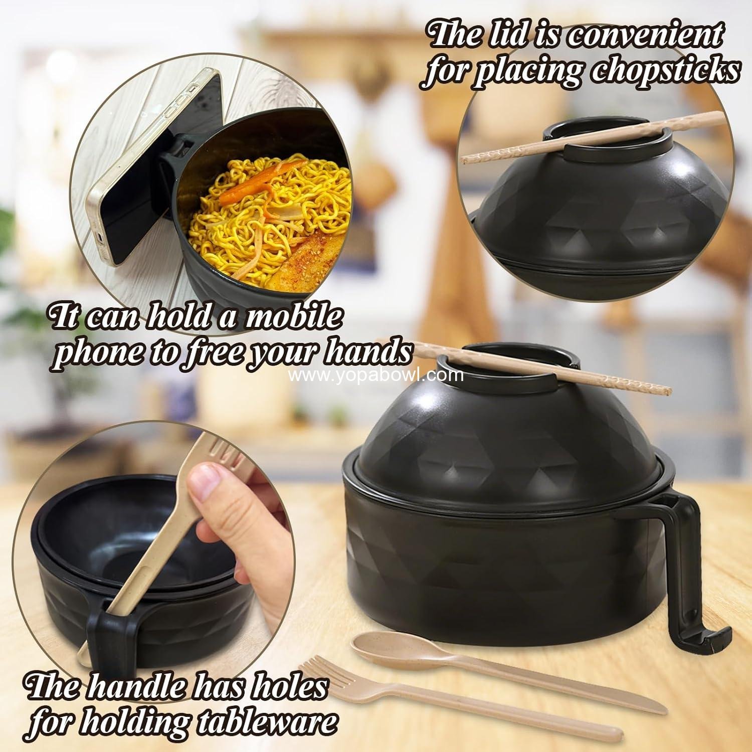 Wholesale 2 Sets Microwave Ramen Bowl Set, Black Noodle Bowl with Lid, Includes Spoon, Chopsticks, and Fork for Home and Office Factory