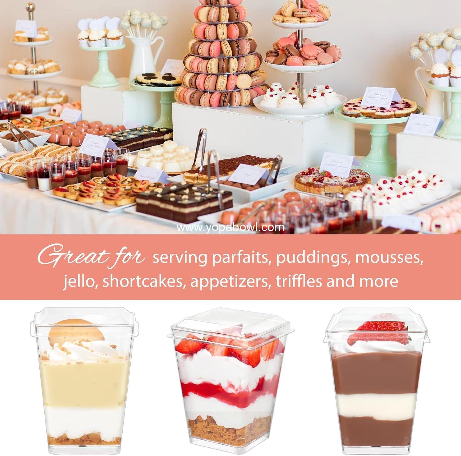 Wholesale 50 Pack 5 oz Plastic Dessert Cups with Lids and Spoons, Mini Dessert Shooters for Individual Yogurt Parfait, Jello, Fruit Trifle, Banana Pudding - Factory