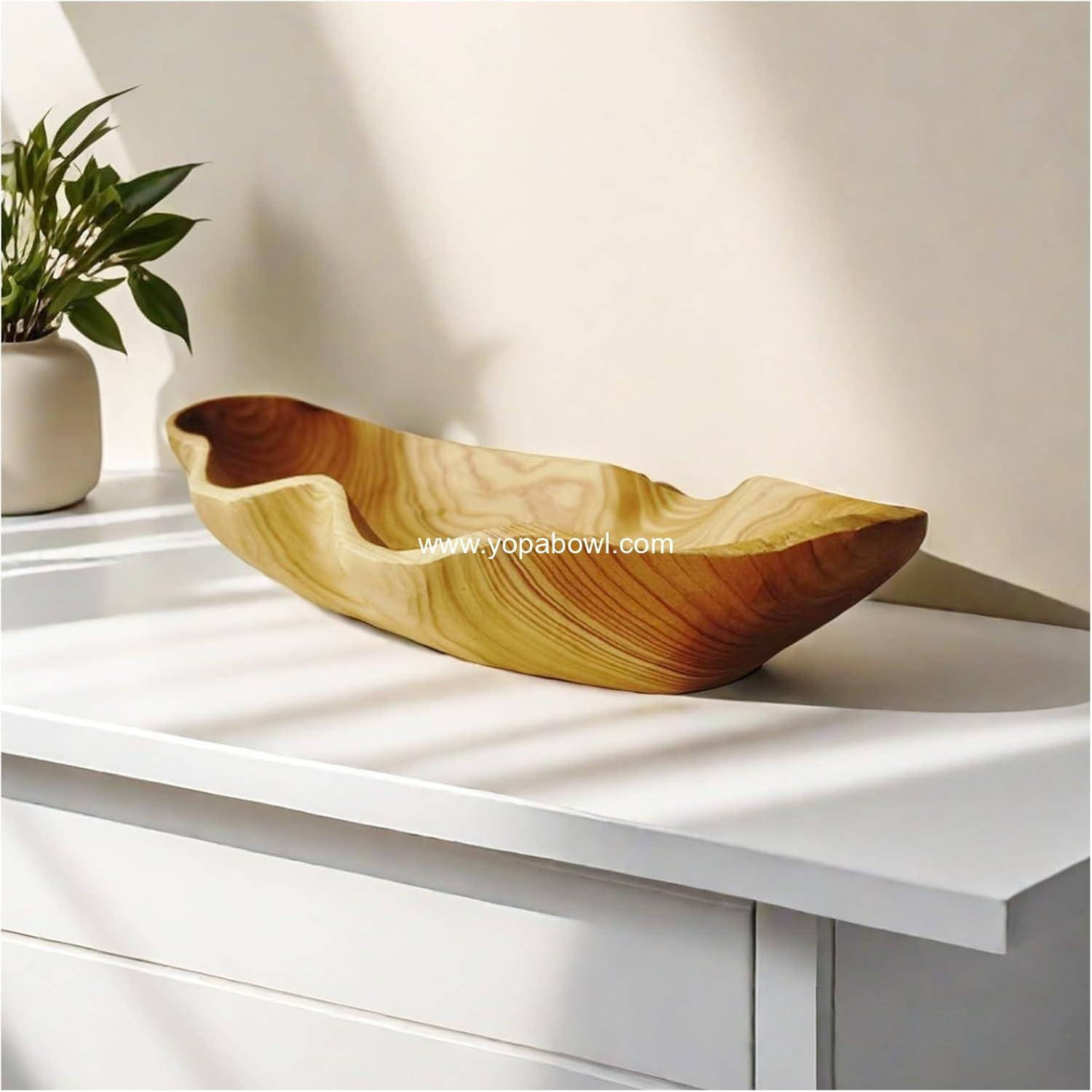 Wholesale Large Handmade Decorative Wooden Dough Bowl, Natural Wood Grain Finish, Kitchen Coffee Dining Table Centerpiece Decor Tray, Farmhouse Style, Driftwood Bowl - Factory