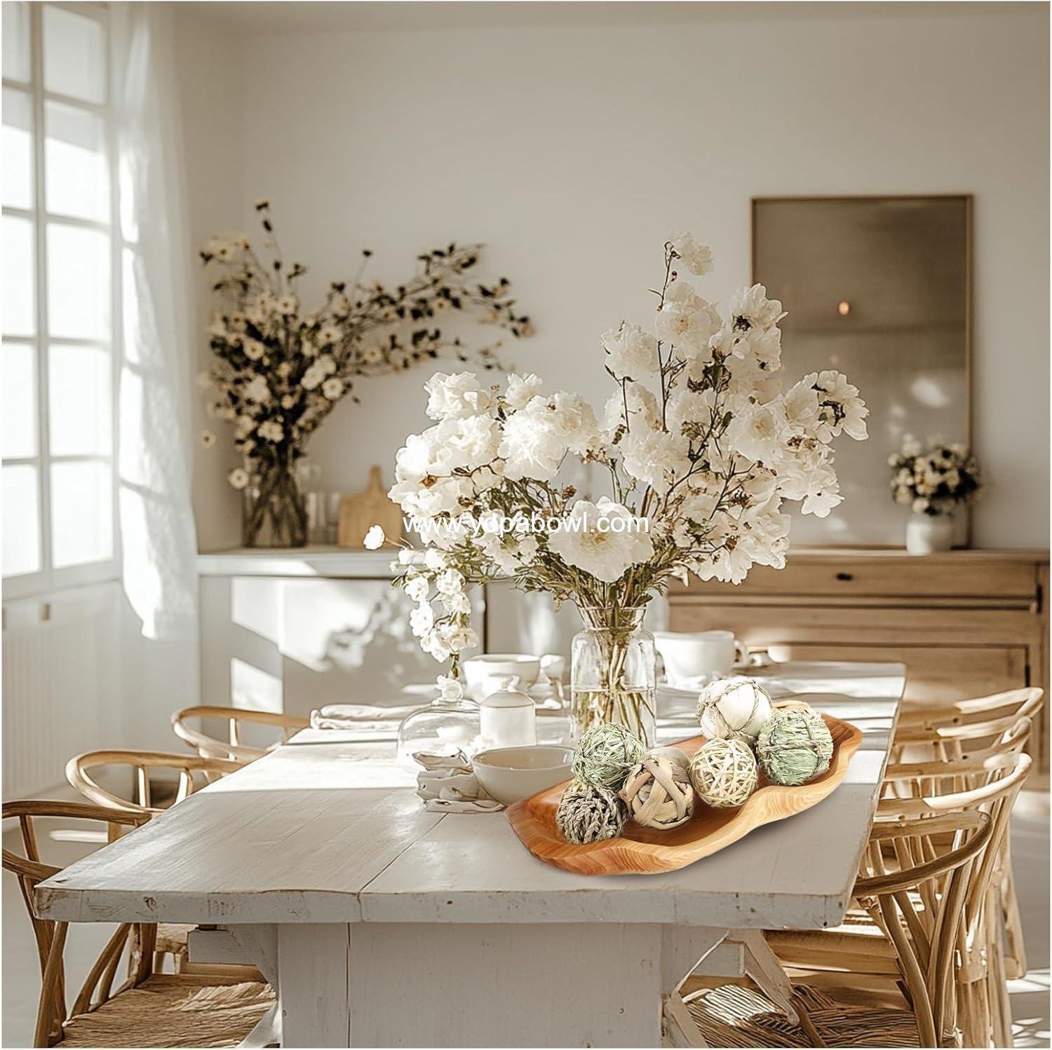 Wholesale Large Handmade Decorative Wooden Dough Bowl, Natural Wood Grain Finish, Kitchen Coffee Dining Table Centerpiece Decor Tray, Farmhouse Style, Driftwood Bowl - Factory