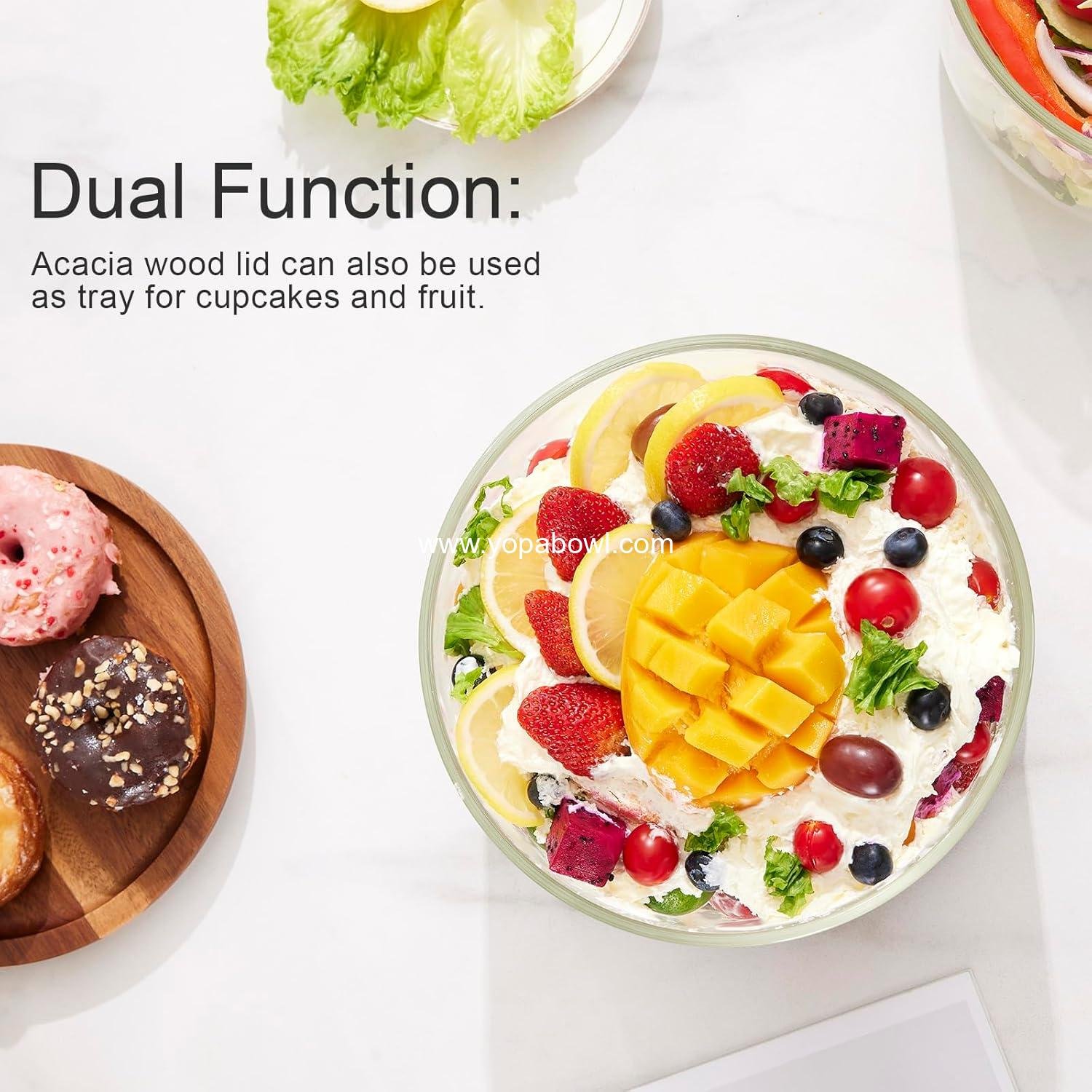 Wholesale Large Salad Bowl with Lid, 106 oz Glass Bowl with Acacia Wood Lid, Versatile Trifle and Fruit Bowl, Ideal for Mixing Salads, Desserts, Fruits, Chips, and Pasta, Dishwasher Safe - Factory Wholesale Large Salad Bowl with Lid, 106 oz Glass Bowl with Acacia Wood Lid, Versatile Trifle and Fruit Bowl, Ideal for Mixing Salads, Desserts, Fruits, Chips, and Pasta, Dishwasher Safe - Factory