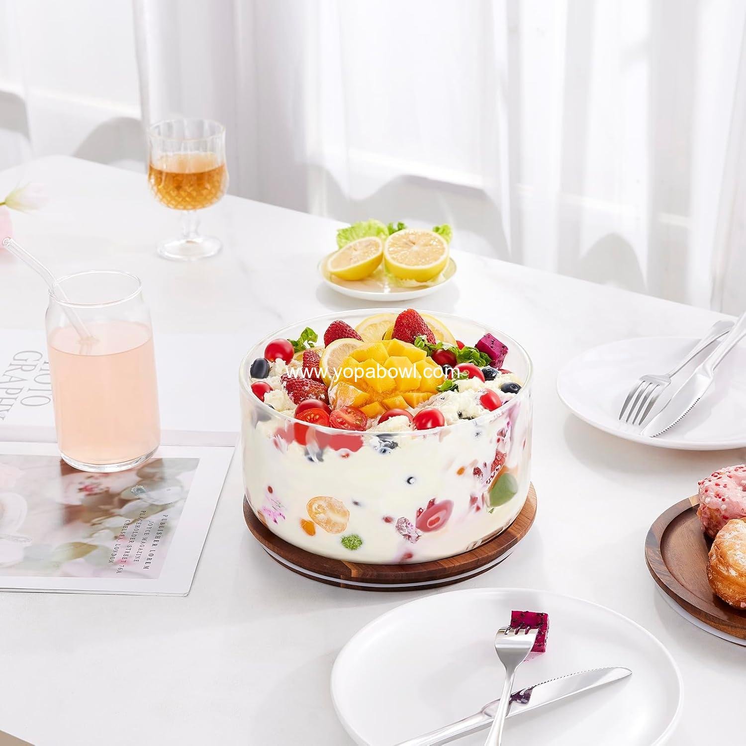 Wholesale Large Salad Bowl with Lid, 106 oz Glass Bowl with Acacia Wood Lid, Versatile Trifle and Fruit Bowl, Ideal for Mixing Salads, Desserts, Fruits, Chips, and Pasta, Dishwasher Safe - Factory Wholesale Large Salad Bowl with Lid, 106 oz Glass Bowl with Acacia Wood Lid, Versatile Trifle and Fruit Bowl, Ideal for Mixing Salads, Desserts, Fruits, Chips, and Pasta, Dishwasher Safe - Factory