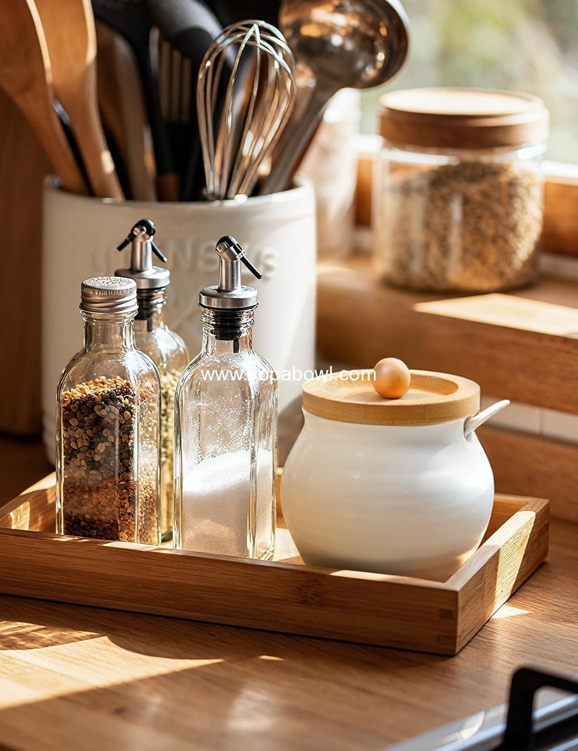 Wholesale 13oz Sugar Bowl with Lid and Spoon - Ceramic Sugar Jar with Bamboo Lid for Coffee Bar Countertop Kitchen Decor - Factory