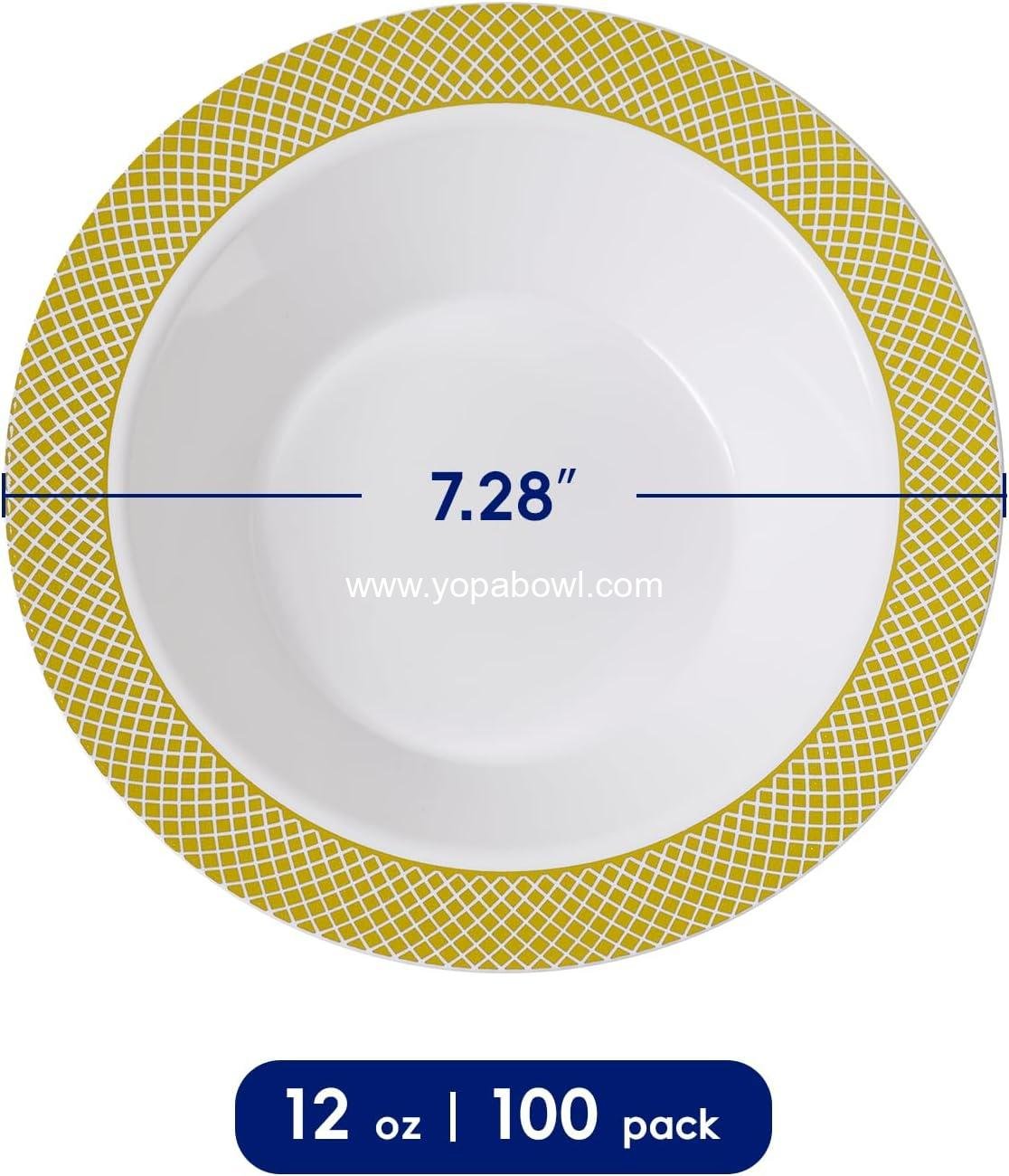 Wholesale 100 Disposable 12oz Heavy Duty Plastic Bowls with Gold Rim for Parties, Dinners, Catering, Thanksgiving, and Everyday Use - Factory Wholesale 100 Disposable 12oz Heavy Duty Plastic Bowls with Gold Rim for Parties, Dinners, Catering, Thanksgiving, and Everyday Use - Factory