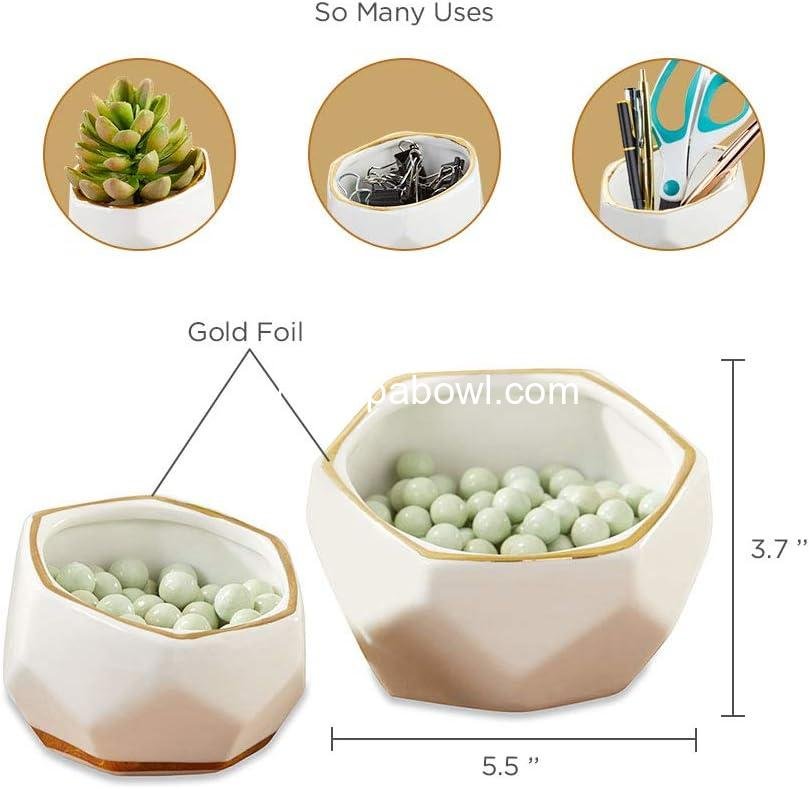 Wholesale Geometric Ceramic Planters Decorative Bowls, Small & Medium Set of 2, White Factory Wholesale Geometric Ceramic Planters Decorative Bowls, Small & Medium Set of 2, White Factory