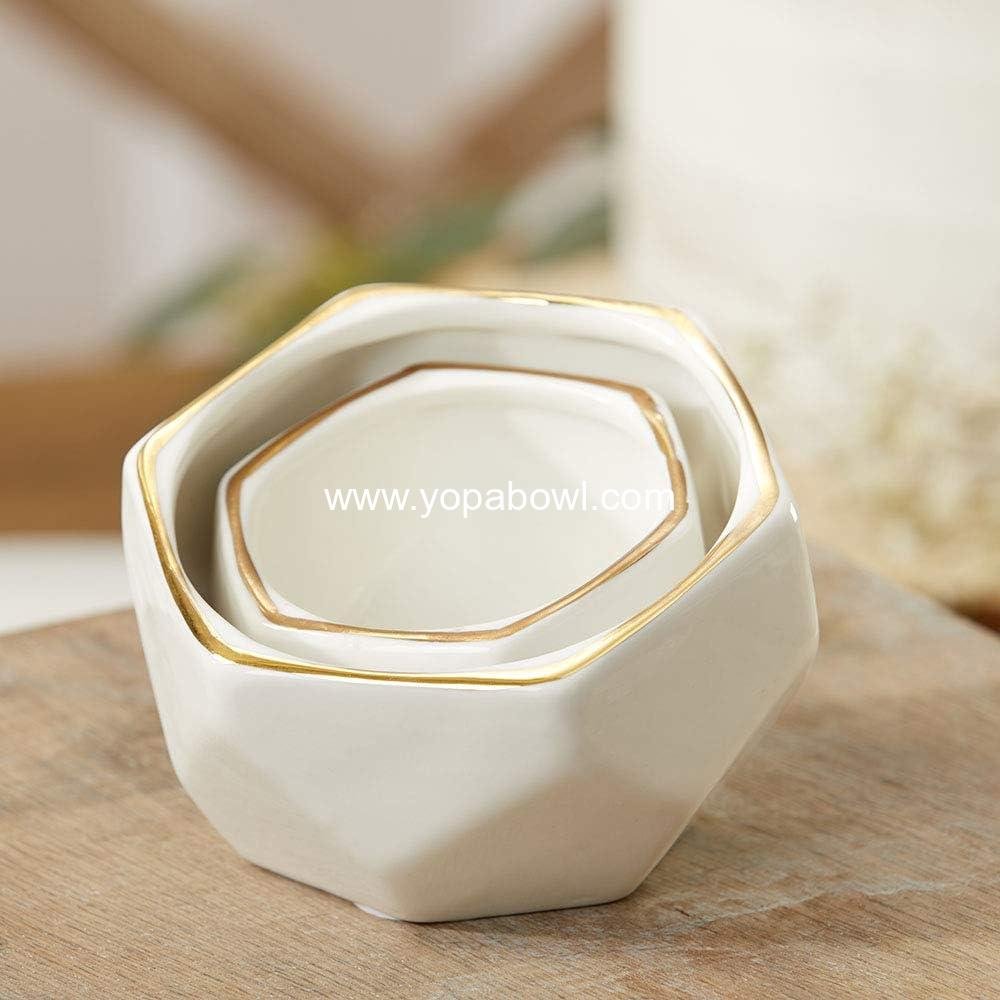 Wholesale Geometric Ceramic Planters Decorative Bowls, Small & Medium Set of 2, White Factory Wholesale Geometric Ceramic Planters Decorative Bowls, Small & Medium Set of 2, White Factory