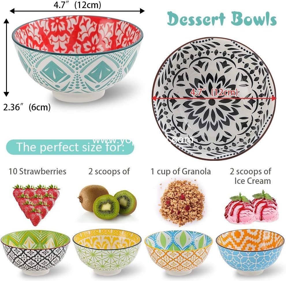 Wholesale Colorful Porcelain Dessert and Cereal Bowl Set of 6 - Small Bowls for Ice Cream, Soup, Rice, Snacks & Side Dishes - Microwave and Dishwasher Safe - Factory