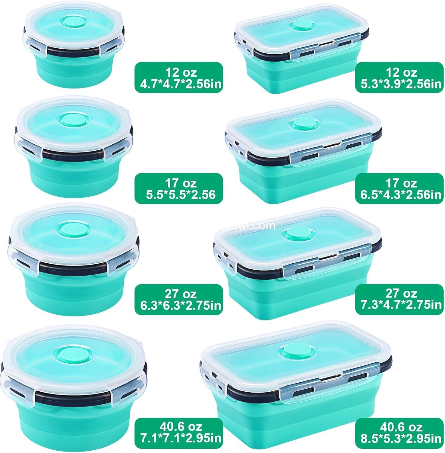 OEM 8 Pack Collapsible Food Storage Containers with Lids, Silicone Bowls for Camping and Travel (Mixed oz) - Factory
