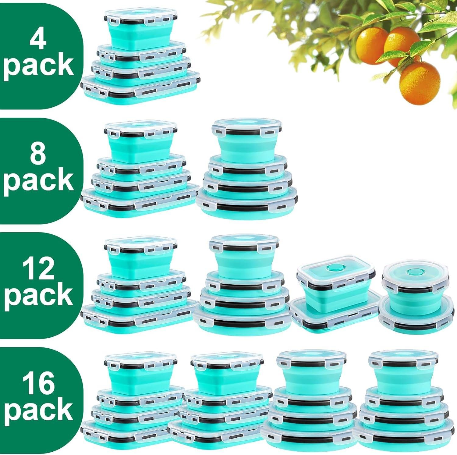 OEM 8 Pack Collapsible Food Storage Containers with Lids, Silicone Bowls for Camping and Travel (Mixed oz) - Factory