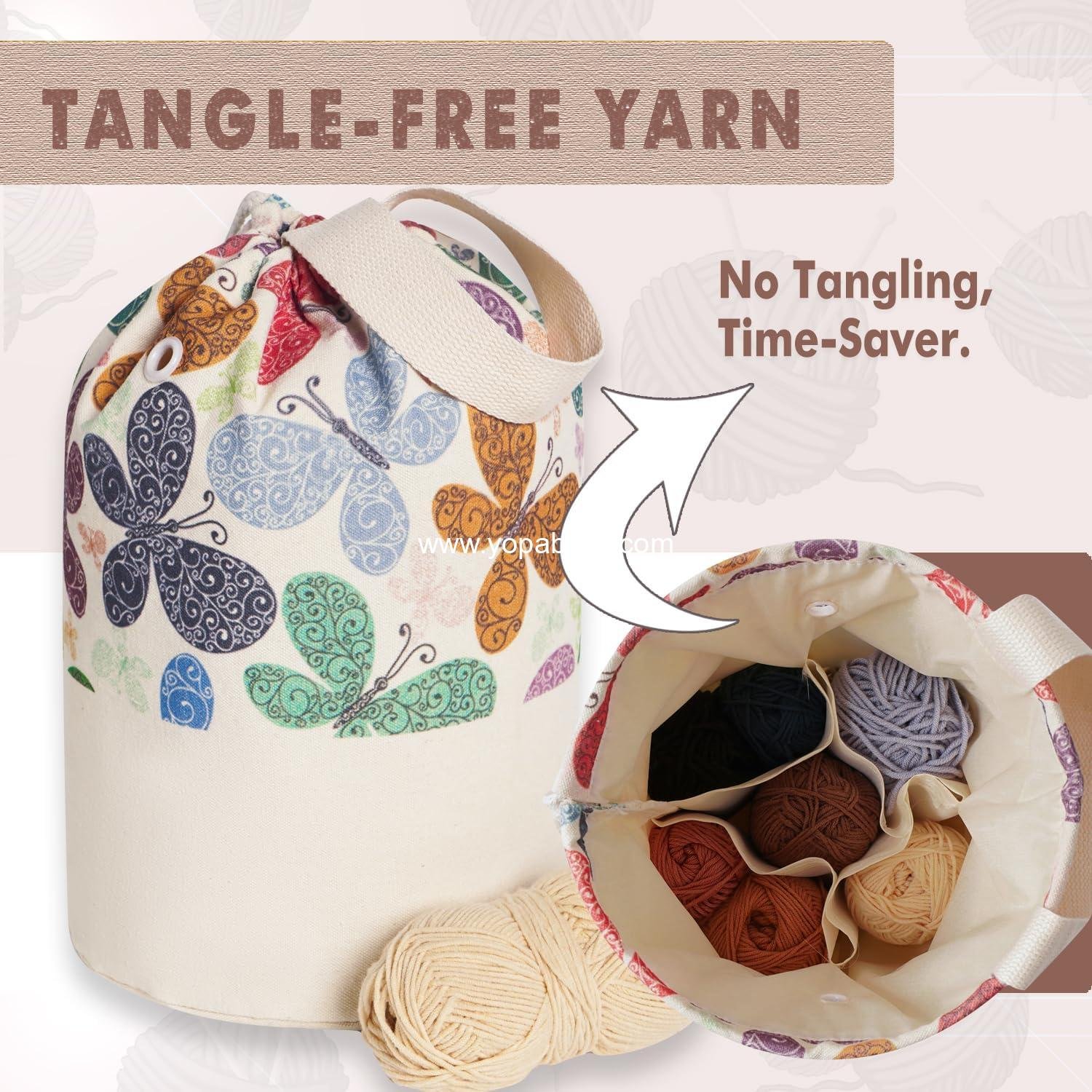 Wholesale Portable Yarn Bag for Knitting and Crochet Projects, Medium Butterfly Yarn Storage Organizer for Skein Ball and Short Needles - Manufacturer
