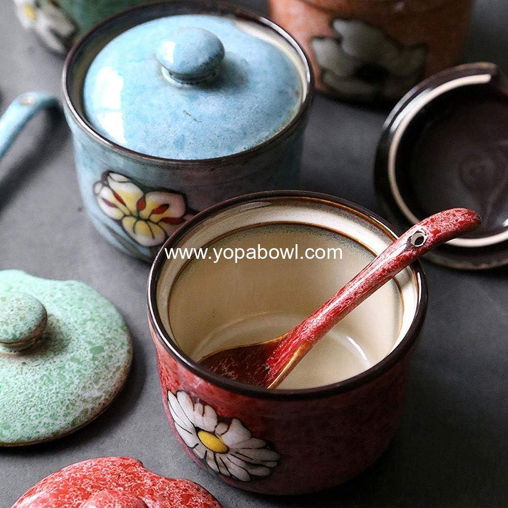 Wholesale Hand Painted Flower Ceramic Round Sugar Bowl and Spice Container with Spoon, Porcelain Condiment Jar, Factory