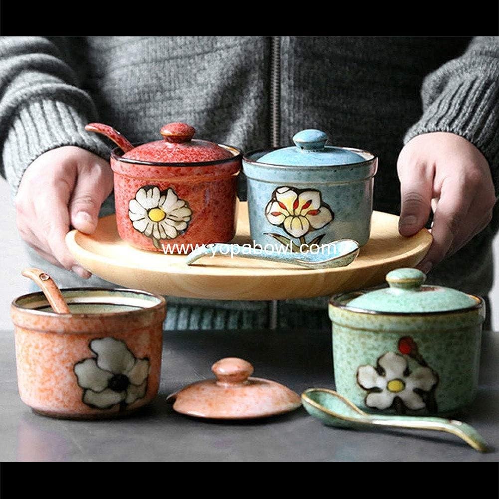 Wholesale Hand Painted Flower Ceramic Round Sugar Bowl and Spice Container with Spoon, Porcelain Condiment Jar, Factory