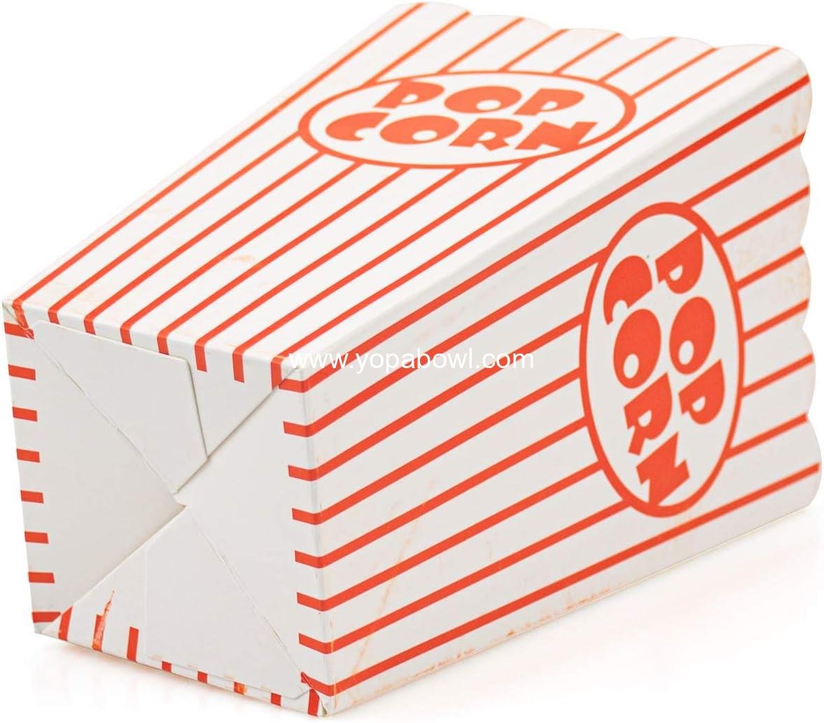 Wholesale 100 Pack Paper Open-Top Popcorn Box Striped Red and White Great for Movie Theater Party Factory